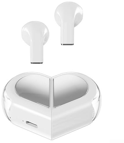 Feegow Auriculares inalámbricos, Blueteeth TWS 5.3 en la oreja, creativos y lindos auriculares inalámbricos giratorios en forma de corazón, batería de larga duración (blanco)