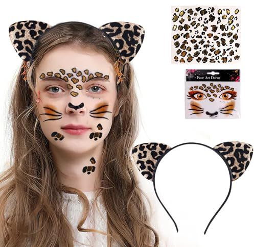 Karneval Kostüm Damen Mädchen,Reh Kostüm Damen Geweih Haarreif + Reh Gesichtstattoo für Fasching Mottoparty Weihnachten Cosplay Party Kostüm (B)