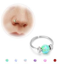 BodyBonita Opal Dünne Nasenringe Creolen – 20G 316L Chirurgenstahl Nasenpiercing Schmuck Grüner Opal 7mm Silber
