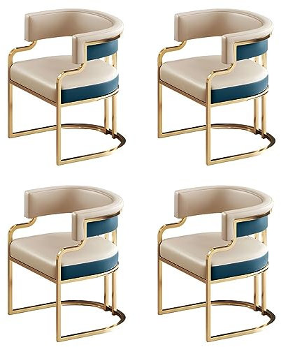 Sillas de comedor modernas con respaldo bajo tapizadas en piel sintética azul claro, gris, juego de 4 unidades, ideal para cocina, comedor y tienda de té con leche