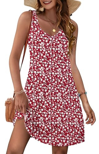MOLEARNI Robes d'été pour Femmes Robes sans Manches à col en V Robes t-Shirt pour Femmes Robes de Plage décontractées Robes
