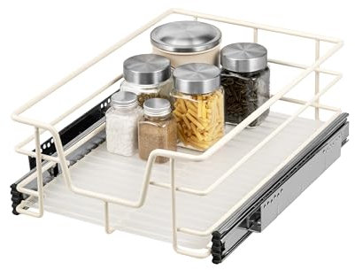 bremermann Teleskopschublade 40 cm mit Einlegeboden, Küchenschublade zum Nachrüsten, Vollauszug mit Teleskop-Schienen, Schrankauszug ideal für Küche, Bad & Schlafzimmer, aus Metall, cremeweiß