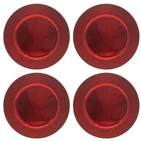 Daniel James Metallic Charger Plates - 33cm Round Reusable Dining Table Setting Plates for Christmas Party, Celebration, Weddings & Table Décor Placemat - Red Diamond, Pack of 4