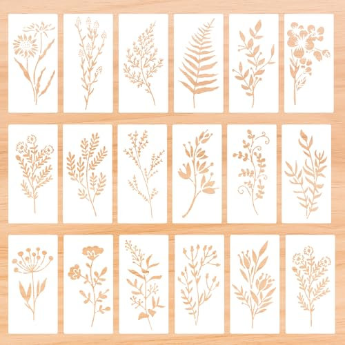 18 Stück Blumen Schablonen zum Malen Wiederverwendbare Blumen Schablonen zum Basteln Kunststoff Schablonen Set für Wandmalerei Wildblumenblätter Malschablonen für DIY Kunst Scrapbook