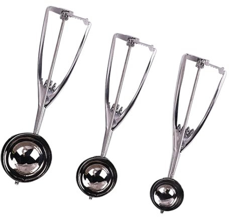 Juego de 3 cucharas de helado de acero inoxidable, cuchara de helado con gatillo, cuchara MelonBaller, cucharas de galletas para hornear, cuchara de masa de galletas, juego de cucharas de galletas