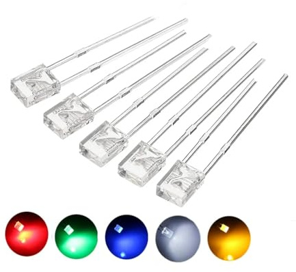 Cleiscry 100PCS 2X3X4mm Transparent Quadrat len 5 Farben LED Licht-emittierende Diode Weiß Gelb Rot Grün Blau Elektronische für Wissenschaftsprojekte, Schulen und Heimwerkerprojekte