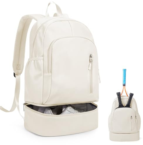 suradar Sportrucksack für Frauen mit Schuhfach und Nasstasche Sportrucksack Damen Faltbarer Reise-Laptop-Rucksack Wasserdichter Freizeitrucksack Sporttasche für Schwimmen Yoga Beige