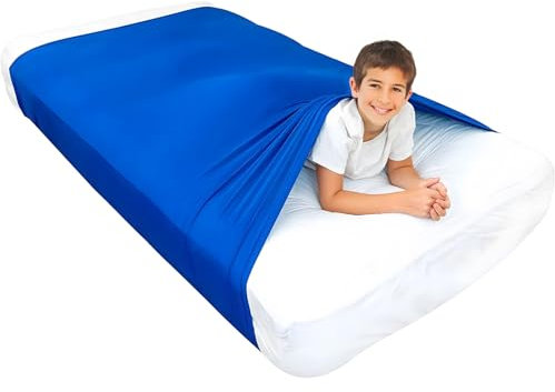 Dehnbares sensorisches Kompressions-Bettlaken für Kinder, atmungsaktive Polyester-Decke für SPD, ADHS, Autismus, gemütliche Schlafhilfe, 130 x 140 cm