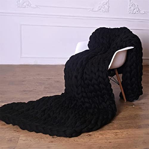 Grobstrick Merino Wolldecke Chunky Chunky Blanket Plaid Decke Wohnkultur Wohnkultur Schwarz 100 x 200 cm
