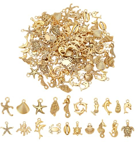 UNICRAFTALE Verschiedene Ozean Charms Set Muscheln Seesterne Delfin Anhänger Set Anhänger Tibetischen Stil Ozean Leben Seefisch Charms Zur Schmuckherstellung