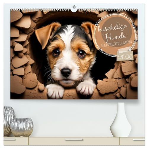 Kuschelige Hunde - kleine Herzensbrecher in Aktion (hochwertiger Premium Wandkalender 2026 DIN A2 quer), Kunstdruck in Hochglanz: Jeden Monat ein niedliches Hundebild. (CALVENDO Tiere)
