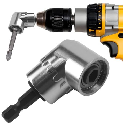 105 Degree Right Angle Drill Attachment, 1/4 Hex Shank Right Angled Screwdriver Drill Bit Holder Extension Power Adapter Flexible for Screwing and Drilling in Tight Corner Workspaces