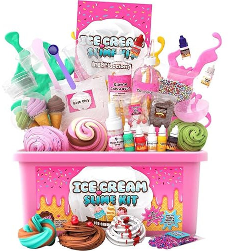 DIY Magical Slime Making Kit, Toys for Kids Birthday Gifts, Donut/ICE CREAM/Galaxy/Candy Slime Kits for 6-12 Year Old Girls Boys, Fluffy Slime Kids Birthday Presents Craft Kits for Kids (Ice Cream)
