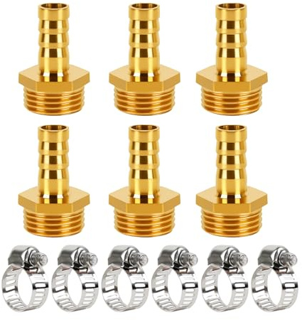 6 Pièces Raccords de Tuyau en Laiton de 10 mm avec Filetage Extérieur 1/2, incluant 6 Colliers de Serrage Robustes pour Tuyaux d'Air, Tuyaux de Gaz, Tuyaux d'Eau et Tuyaux de Carburant, Durable