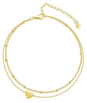 Halora Armband Damen Silber/Gold, 925 Silber Geschichtet Herz Initialen Armbänder Charm Armband mit Buchstaben Armkette Schmuck Geschenke für Mädchen Freundin Frauen