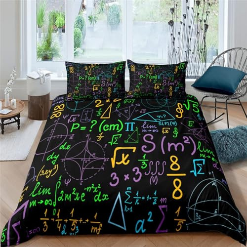 Bettwäsche 135x200 Mathematik Bettbezug 3D Druck Mathe-Themen Bettbezüge Kuschelig Weich Mikrofaser Deckenbezug 135x200 cm mit Reißverschluss + 2 Kissenbezüge 80x80 cm C-1661