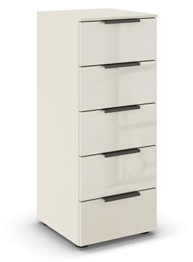 Rauch Möbel Flipp, Kommode, Farbe Glas Beige, Breite 40 cm | Sideboard, 5 Schubladen, Glasfront, Soft-Close-Funktion, für Schlafzimmer, Gästezimmer, Wohnzimmer, Garderobe, Flur