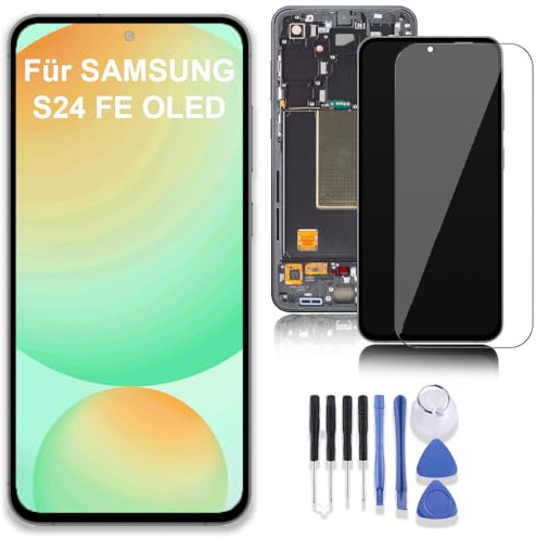 Kilix Display für Samsung Galaxy S24 FE Ersatzdisplay OLED Bildschirm inkl. Profi Reparatur-Set & Gehärtetes Schutzglas – Schwarz