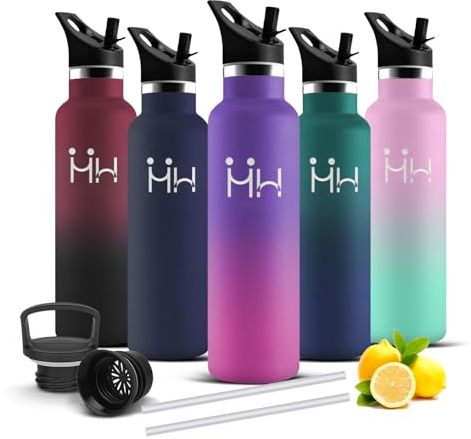 Trinkflasche Kinder, 500ml Trinkflasche Edelstahl, Wasserflasche mit Strohhalm, BPA-Frei, Wasserflasche Auslaufsicher, 24h Kalt & 12h Warm, Doppelwandige Vakuumisolierte, für Schule, Zuhause, Freizeit