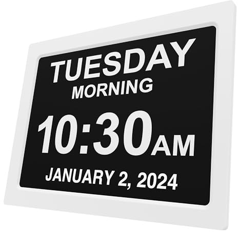 American Lifetime Dementia Clock, Large Digital Clock for Seniors, Alzheimer's (White, 12 inch)