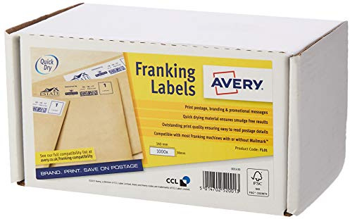 Avery Self Adhesive Franking Labels, Manual Feed, 2 Labels Per Sheet, 1000 Labels, Quickdry(FL01), White