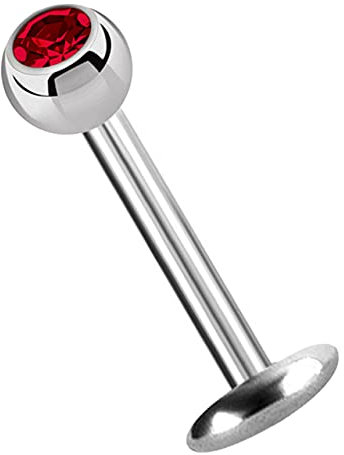 Modern Nature Piercingschmuck Titan Labret Lippenstecker 4 mm Platte in 1,2 x 6 mm + Kugel mit Stein in rot