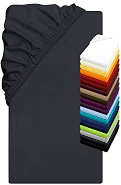 Jersey Elasthan Spannbettlaken für Wasser- und Boxspringbetten - in 19 modernen Farben - Steghöhe ca. 40 cm - Maße ca. 180-200 x 200-220 cm, anthrazit