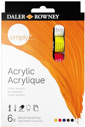 Daler Rowney Set de Pintura Acrílica DALER ROWNEY Simply, con 6 Tubos de Colores Surtidos (6 x 12 ml)
