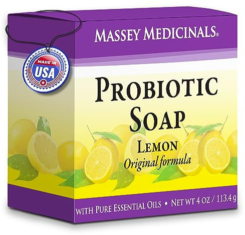 100% Natural Probiotic Soap - Anti fungal Soap for Skin Fungus, Jock Itch, Acne, Dandruff and Poison Ivy - Powerful Tea Tree and Lemon Antibacterial Body Soap - 4oz Lemon Scent