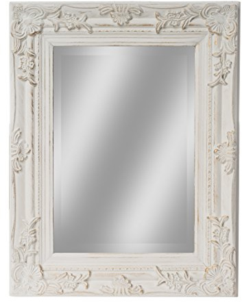 elbmöbel Spiegel 45 x 35cm klein in weiß antik mit Patina Wandspiegel barock aus Holz im Landhausstil als Badspiegel Schminkspiegel BZW. Frisierspiegel für das Landhaus