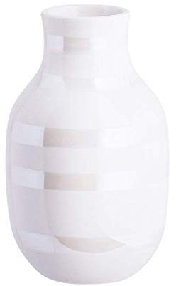 Kähler Omaggio Vase aus Porzellan mit Streifen, Moderne Vase, rund, bauchige, skandinavisches Design Vase für Blumen, Perlmutt, 12,5 cm
