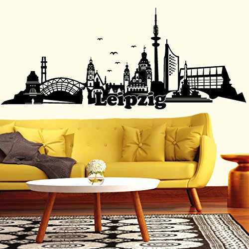 Wandtattoo Loft Skyline von Leipzig mit Schriftzug / Wandtattoo/Wandaufkleber / 30 Farben / 3 Größen