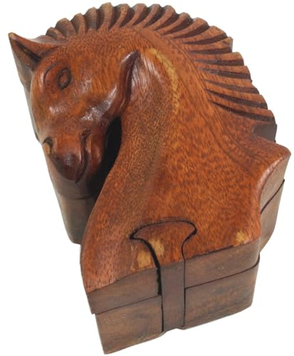 GURU SHOP Puzzlebox, Schmuckschatulle, Magic Box, Schachtel mit Geheim Verschluß - Pferd, 11x7x6 cm