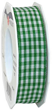 Präsent Vichy Geschenkband mit Drahtkante grün/weiß, 20 m Dekoband zum Verzieren & Basteln, 25 mm Breite, Kariertes Band für Bunte Dekos & Geschenkverpackungen, zu feierlichen Anlässen