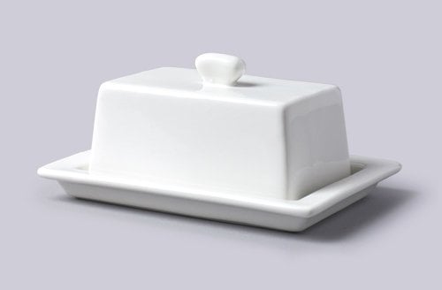 WM Bartleet & Sons Large Butter Dish with Lid, Traditional White Porcelain 17.3L x 12.5W x 9H centimeters Butter Dishes with Handle and Cover White