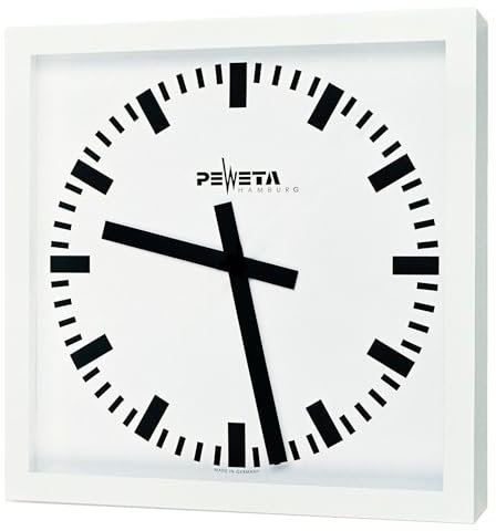 Peweta Wanduhr Großraum | Funkuhr mit DCF77-Synchronisation | Metallzifferblatt | Netzbetrieb | 40x40 | Sehr deutlich | Bis 30m Sichtweite | Indoor