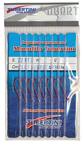 Tubertini Serie 22 Fluocarbon Rot 0,16mm Gr. 6 Bienenmadenhaken Haken Forellenhaken - 8 Stück