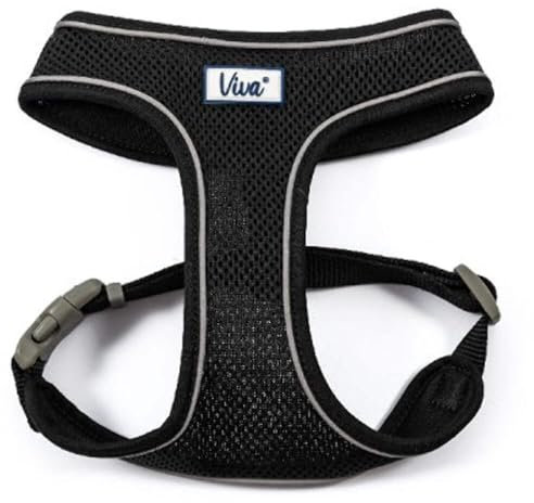 Ancol Viva Nylon Comfort Mesh Dog Harness - Black - Breathable Air Mesh Reflective Adjustable Puppy Training Accessory - 44-57cm Medium