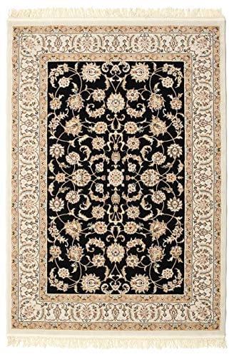 RugVista, Nain Neizar, Teppich, Mittelflor, 140 x 200 cm, Rechteckiger, Oeko-Tex Standard 100, Polyester, Flur, Schlafzimmer, Küche, Wohnzimmer, Blau/Türkis, Schwarz