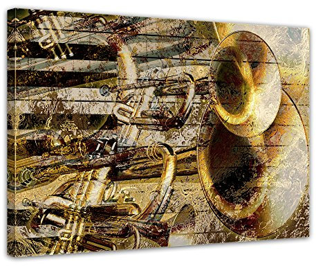 Bilderdepot24 Bild auf Leinwand | Trompete und Piano abstrakt in 60x50 cm als Wandbild | Wand-deko Dekoration Wohnung modern Bilder | 170677-60x50