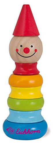 Eichhorn 100005055 - Steckfigur, Kasper, 5 Ringe mit Steckkopf und Hut, 17,5cm, 8-tlg., 100% Birkenholz Bunt