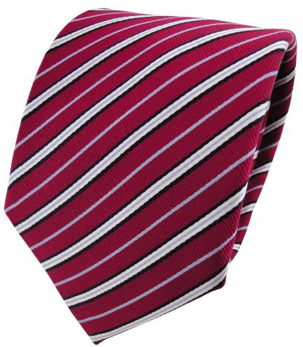 TigerTie Designer Seidenkrawatte in rot rubinrot blau schwarz silber gestreift
