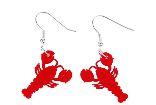 Miniblings Hummer Acrylglas gelasert Ohrringe Hänger rot versilbert | Ohrschmuck aus eigener Fertigung in Berlin, mit Languste und Acryl