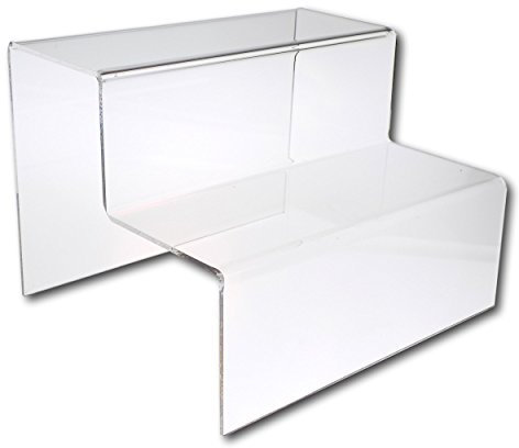 EPOSGEAR Two Step Tier Clear or Coloured Acrylic Plastic Retail Riser Counter Display Stands - Perfect for Shops, Stalls, Ornaments, Models etc (Clear, Large)