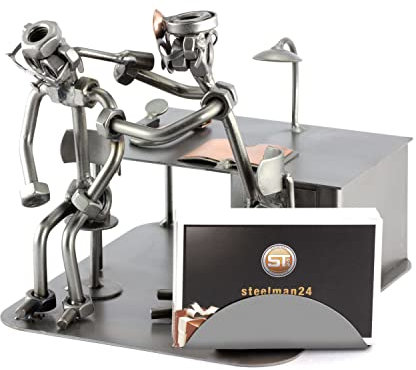Steelman24 I Schraubenmännchen HNO-Arzt Mit Visitenkartenhalter I Made in Germany I Handarbeit I Geschenkidee I Stahlfigur I Metallfigur I Metallmännchen