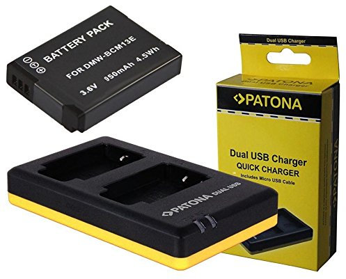 3in1-SET für die Panasonic Lumix DMC TZ71 TZ61 TZ58 TZ56 TZ41 TZ40 ZS30 - Akku für Panasonic BCM13 (950mAh) + Dual Ladegerät (Laden Sie 2 Akkus via USB-Anschluss auf einmal) inkl. PATONA Displaypad