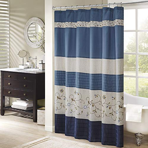 Madison Park Serene Shower Curtain for Bathroom, 72 x 72, Navy