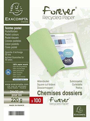 Exacompta 410003E Packung (mit 100 Aktendeckeln Forever, aus Recycling Karton 250 g, DIN A4, 21 x 29,7 cm) rosa
