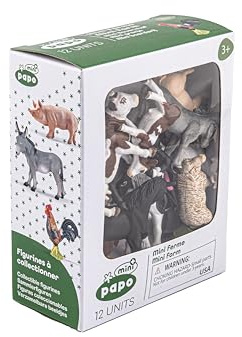 Mini-Bauernhoftiere 12er-Set Realistische Figuren, ab 3 Jahren | Lernspiel um die Landwirtschaft zu entdecken | handbemalt | komplettes Set zum Zusammenbauen | Geschenk für Kinder heute