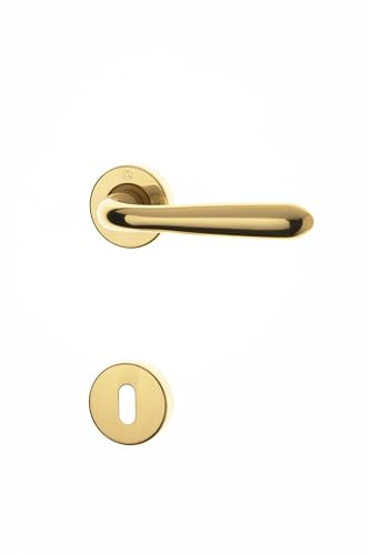 Maniglia per porte interne GM05-GHIDINI, in zama finitura gctol, con rosetta tonda Ø45x9 mm e bocchetta foro chiave, adatta per porte con spessore standard di 38-42mm